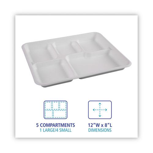 Bagasse Dinnerware, 5-Compartment Tray, 10 x 8, White, 500/Carton. Picture 6