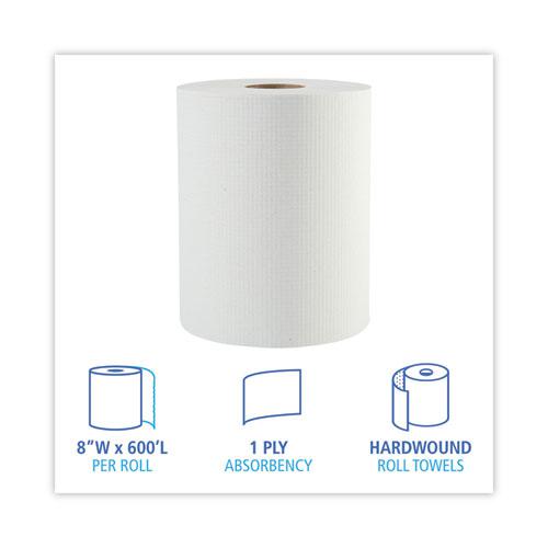 Hardwound Paper Towels, 1-Ply, 8" x 600 ft, White, 2" Core, 12 Rolls/Carton. Picture 2