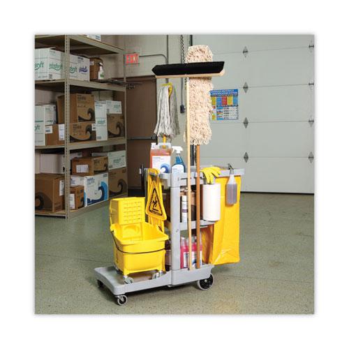Janitor's Cart, Plastic, 4 Shelves, 1 Bin, 22" x 44" x 38", Gray. Picture 7