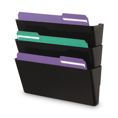 Wall File Pockets, 3 Sections, Letter Size,13" x 4.13" x 14.5", Black, 3/Pack. Picture 1