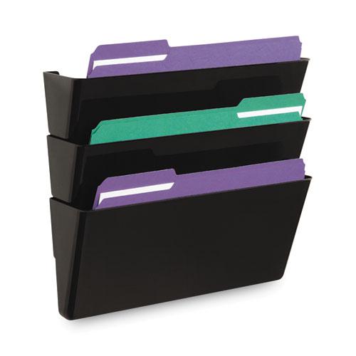 Wall File Pockets, 3 Sections, Letter Size,13" x 4.13" x 14.5", Black, 3/Pack. Picture 2