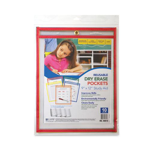 Reusable Dry Erase Pockets, 9 x 12, Assorted Primary Colors, 10/Pack. Picture 4