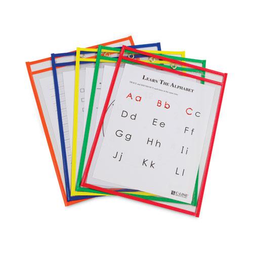 Reusable Dry Erase Pockets, 9 x 12, Assorted Primary Colors, 10/Pack. The main picture.