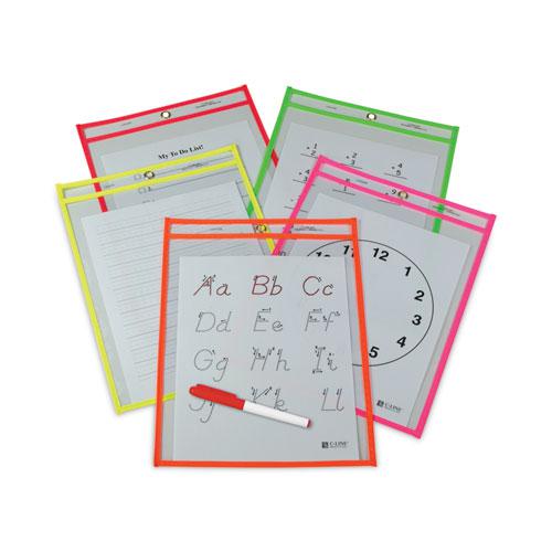 Reusable Dry Erase Pockets, 9 x 12, Assorted Neon Colors, 25/Box. Picture 1