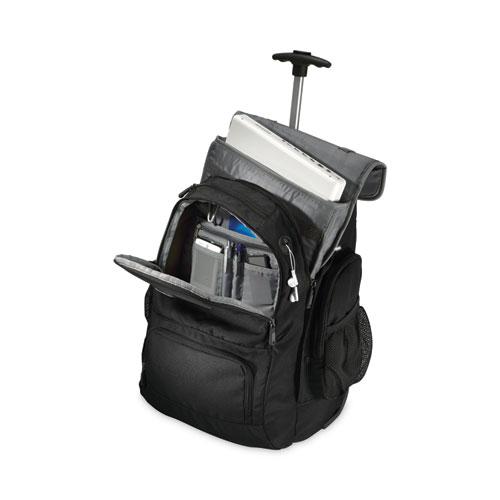 Rolling Backpack, Fits Devices Up to 15.6", Polyester, 14 x 8 x 21, Black/Charcoal. Picture 3