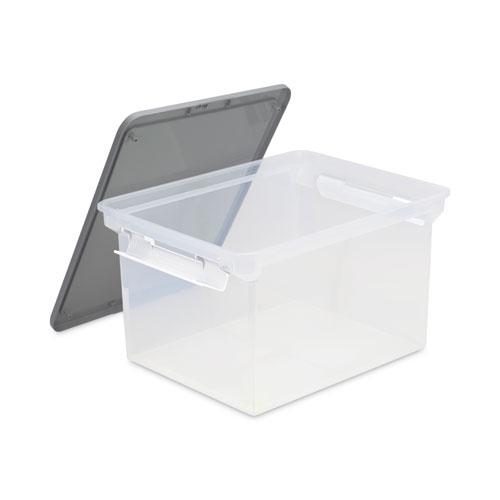 Portable File Tote with Locking Handles, Letter/Legal Files, 18.5" x 14.25" x 10.88", Clear/Silver. Picture 2