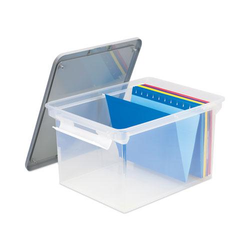 Portable File Tote with Locking Handles, Letter/Legal Files, 18.5" x 14.25" x 10.88", Clear/Silver. Picture 4