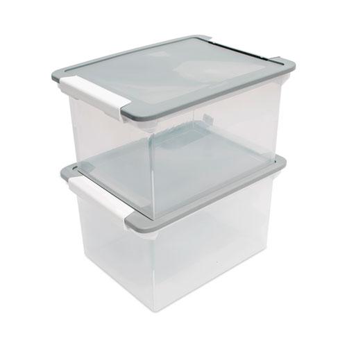 Portable File Tote with Locking Handles, Letter/Legal Files, 18.5" x 14.25" x 10.88", Clear/Silver. Picture 6