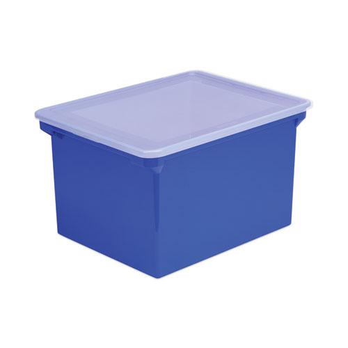 Plastic File Tote, Letter/Legal Files, 18.5" x 14.25" x 10.88", Blue/Clear. Picture 3