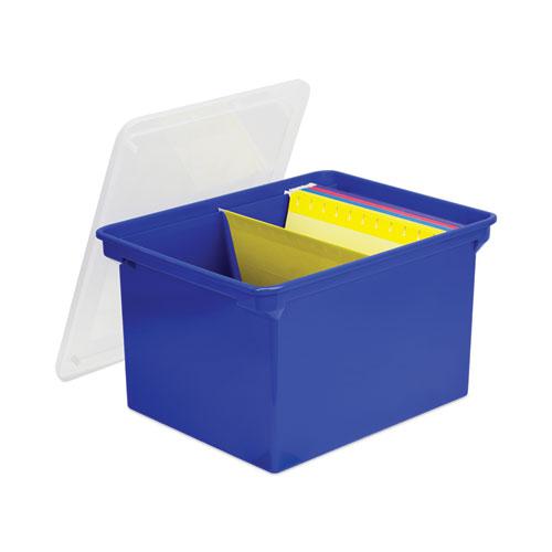 Plastic File Tote, Letter/Legal Files, 18.5" x 14.25" x 10.88", Blue/Clear. Picture 4