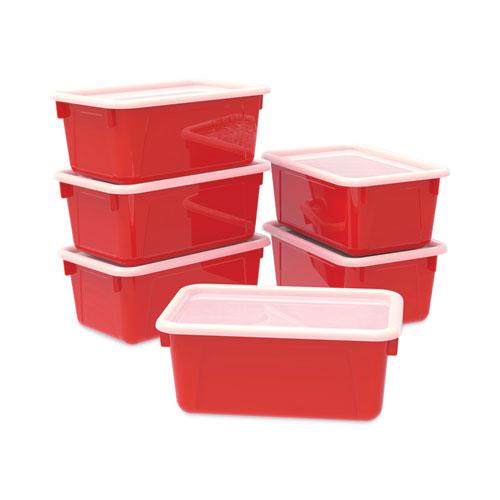 Cubby Bins, Lids Included, 12.25" x 7.75" x 5.13", Red, 6/Pack. Picture 2
