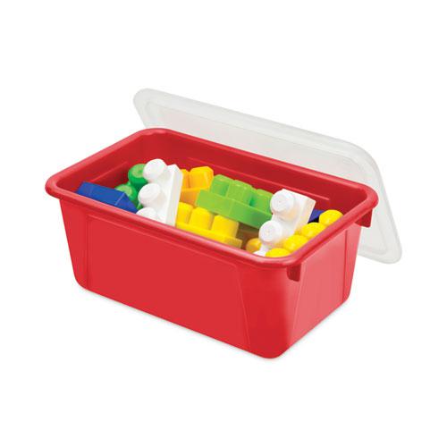 Cubby Bins, Lids Included, 12.25" x 7.75" x 5.13", Red, 6/Pack. Picture 3