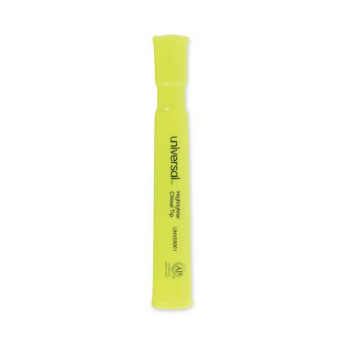 Desk Highlighters, Fluorescent Yellow Ink, Chisel Tip, Yellow Barrel, Dozen. Picture 1