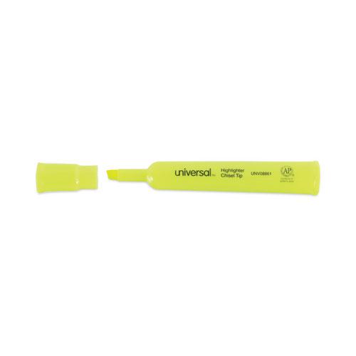 Desk Highlighters, Fluorescent Yellow Ink, Chisel Tip, Yellow Barrel, Dozen. Picture 7