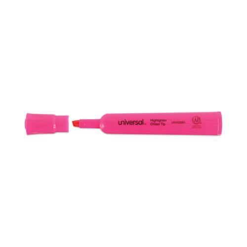Desk Highlighters, Fluorescent Pink Ink, Chisel Tip, Pink Barrel, Dozen. Picture 7