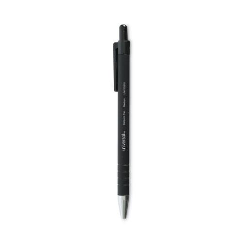 Ballpoint Pen, Retractable, Medium 1 mm, Black Ink, Black Barrel, Dozen. Picture 1