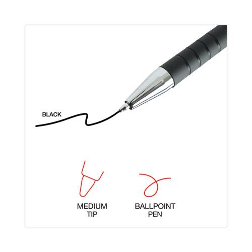 Ballpoint Pen, Retractable, Medium 1 mm, Black Ink, Black Barrel, Dozen. Picture 5