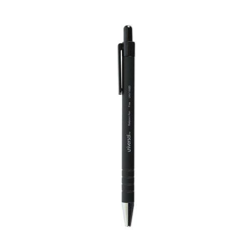 Ballpoint Pen, Retractable, Fine 0.7 mm, Black Ink, Black Barrel, Dozen. Picture 1