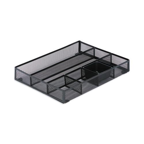 Metal Mesh Drawer Organizer, Six Compartments, 15 x 11.88 x 2.5, Black. Picture 1