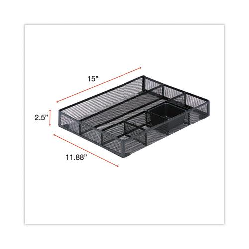 Metal Mesh Drawer Organizer, Six Compartments, 15 x 11.88 x 2.5, Black. Picture 2