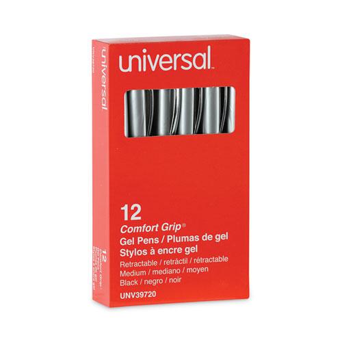 Comfort Grip Gel Pen, Retractable, Medium 0.7 mm, Black Ink, Gray/Black/Silver Barrel, Dozen. Picture 2
