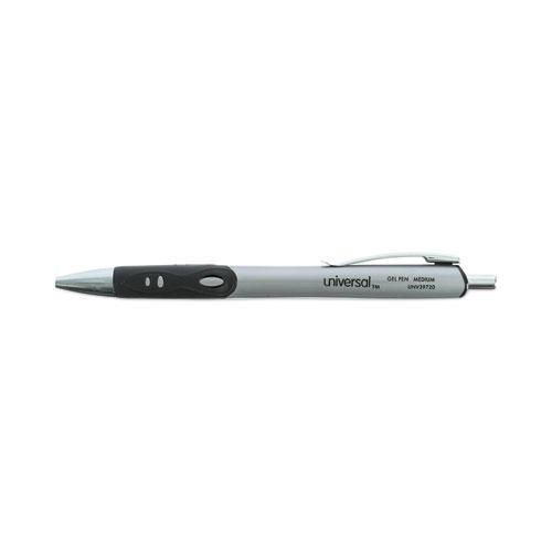 Comfort Grip Gel Pen, Retractable, Medium 0.7 mm, Black Ink, Gray/Black/Silver Barrel, Dozen. Picture 3
