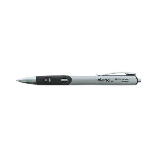 Comfort Grip Gel Pen, Retractable, Medium 0.7 mm, Black Ink, Gray/Black/Silver Barrel, Dozen. Picture 7