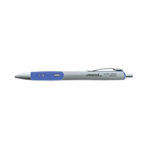 Comfort Grip Gel Pen, Retractable, Medium 0.7 mm, Blue Ink, Gray/Blue/Silver Barrel, Dozen. Picture 3