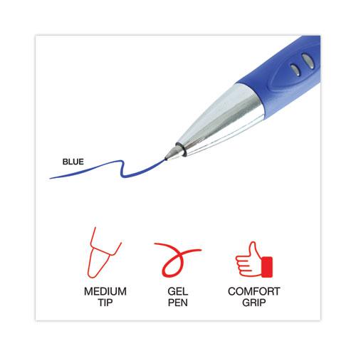 Comfort Grip Gel Pen, Retractable, Medium 0.7 mm, Blue Ink, Gray/Blue/Silver Barrel, Dozen. Picture 5