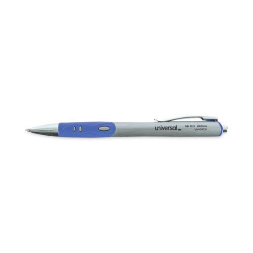 Comfort Grip Gel Pen, Retractable, Medium 0.7 mm, Blue Ink, Gray/Blue/Silver Barrel, Dozen. Picture 7