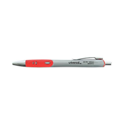 Comfort Grip Gel Pen, Retractable, Medium 0.7 mm, Red Ink, Gray/Red/Silver Barrel, Dozen. Picture 3