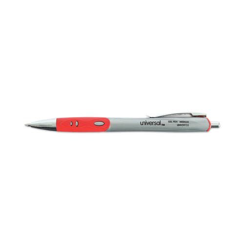 Comfort Grip Gel Pen, Retractable, Medium 0.7 mm, Red Ink, Gray/Red/Silver Barrel, Dozen. Picture 7