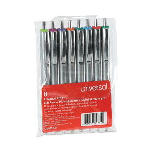Comfort Grip Gel Pen, Retractable, Medium 0.7 mm, Assorted Ink and Barrel Colors, 8/Pack. Picture 2