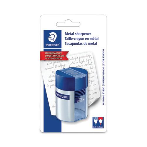 Handheld Manual Double-Hole Plastic Sharpener, 1.57 x 1.65 x 2.2, Blue/Silver, 6/Box. Picture 1