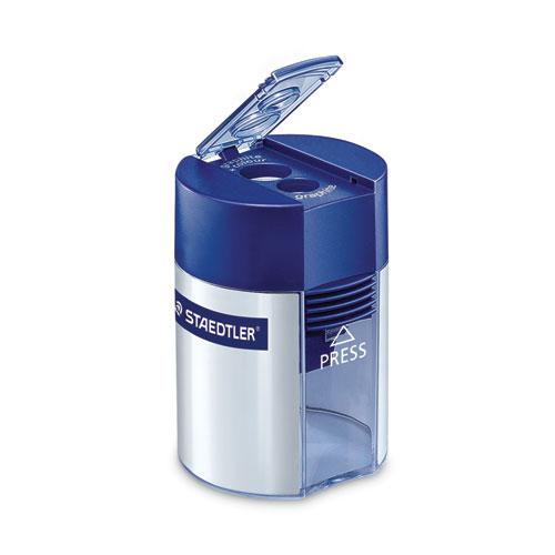 Handheld Manual Double-Hole Plastic Sharpener, 1.57 x 1.65 x 2.2, Blue/Silver, 6/Box. Picture 2