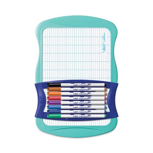 Intensity Dry Erase Board and Markers Kit, 7.8 x 11.8, White Surface, Blue Plastic Frame. Picture 1