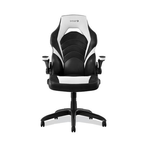 Vortex Bonded Leather Gaming Chair, Supports Up to 301 lbs, 17.9" to 21.6" Seat Height, White/Black Back, Black Base. Picture 1