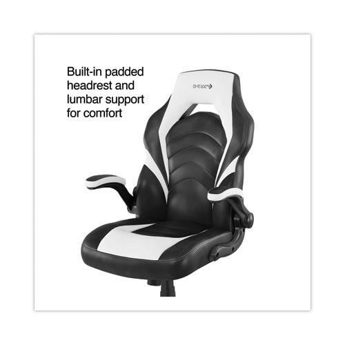 Vortex Bonded Leather Gaming Chair, Supports Up to 301 lbs, 17.9" to 21.6" Seat Height, White/Black Back, Black Base. Picture 2
