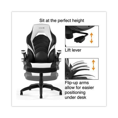 Vortex Bonded Leather Gaming Chair, Supports Up to 301 lbs, 17.9" to 21.6" Seat Height, White/Black Back, Black Base. Picture 4