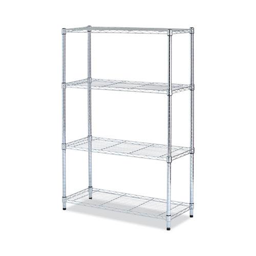 Residential Wire Shelving, Four-Shelf, 36w x 14d x 54h, Silver. Picture 1