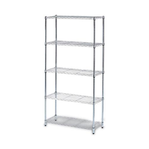 Residential Wire Shelving, Five-Shelf, 36w x 14d x 72h, Silver. Picture 1