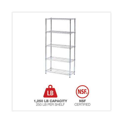 Residential Wire Shelving, Five-Shelf, 36w x 14d x 72h, Silver. Picture 5