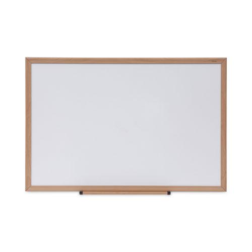 Deluxe Melamine Dry Erase Board, 36 x 24, Melamine White Surface, Oak Fiberboard Frame. Picture 1