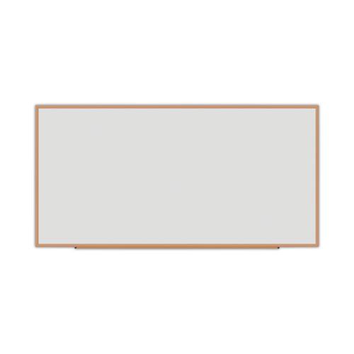Deluxe Melamine Dry Erase Board, 96 x 48, Melamine White Surface, Oak Fiberboard Frame. Picture 1