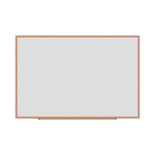 Deluxe Melamine Dry Erase Board, 72 x 48, Melamine White Surface, Oak Fiberboard Frame. Picture 1