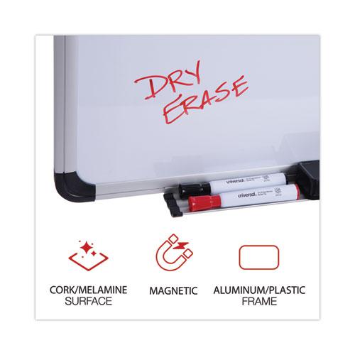 Cork/Dry Erase Board, Melamine, 24 x 18, Tan/White Surface, Gray/Black Aluminum/Plastic Frame. Picture 2