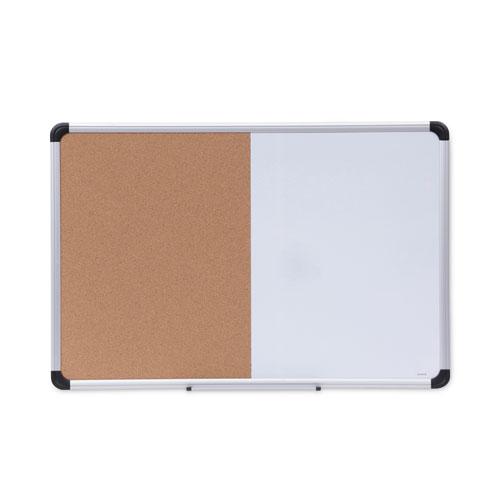 Cork/Dry Erase Board, Melamine, 36 x 24, Tan/White Surface, Gray/Black Aluminum/Plastic Frame. Picture 1