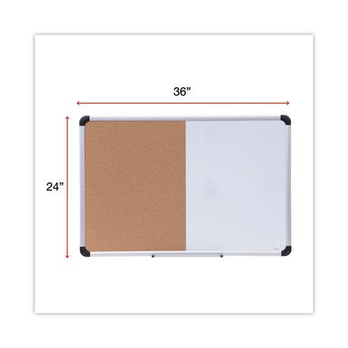 Cork/Dry Erase Board, Melamine, 36 x 24, Tan/White Surface, Gray/Black Aluminum/Plastic Frame. Picture 3