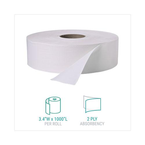 Jumbo Roll Bath Tissue, Septic Safe, 2 Ply, White, 3.4" x 1,000 ft, 12 Rolls/Carton. Picture 2
