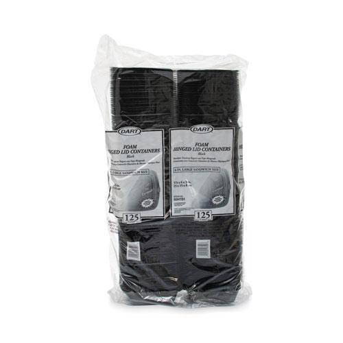 Foam Hinged Lid Containers, Large Sandwich, 6 x 5.9 x 3, Black, 125/Bag, 4 Bags/Carton. Picture 3